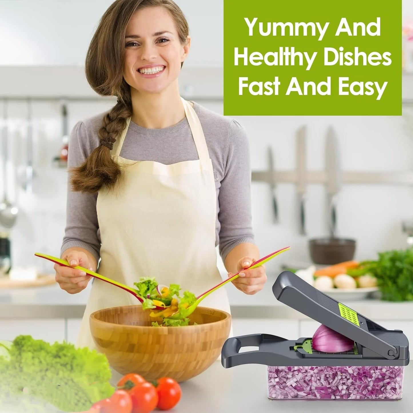 Vegetable Chopper, Veggie Chopper, Multifunctional 12 in 1 Food Chopper, Vegetable Slicer Dicer with 8 Blades, Onion Chopper Vegetable Cutter with Salad Garlic Carrot