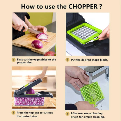 Vegetable Chopper,  Veggie Chopper, Multifunctional 12 in 1 Food Chopper, Vegetable Slicer Dicer with 8 Blades, Onion Chopper Vegetable Cutter with Salad Garlic Carrot