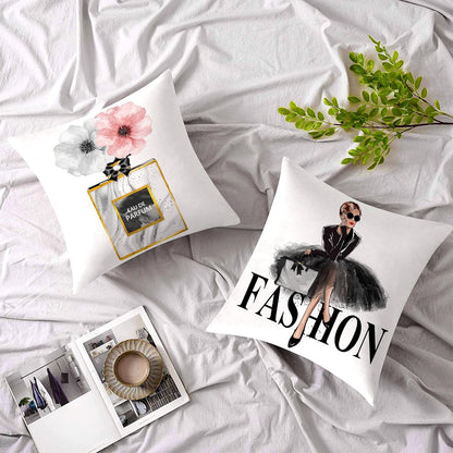 Black White Decorative Pillow Covers 18X18 Bedroom Throw Pillow Covers Pink Fashion Girls Gold Perfume Cute Sofa Couch Decorative Square Pillow Covers Set of 2 Soft Velvet Pillow Cases (02)