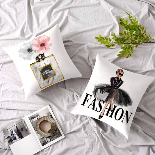 Black White Decorative Pillow Covers 18X18 Bedroom Throw Pillow Covers Pink Fashion Girls Gold Perfume Cute Sofa Couch Decorative Square Pillow Covers Set of 2 Soft Velvet Pillow Cases (02)