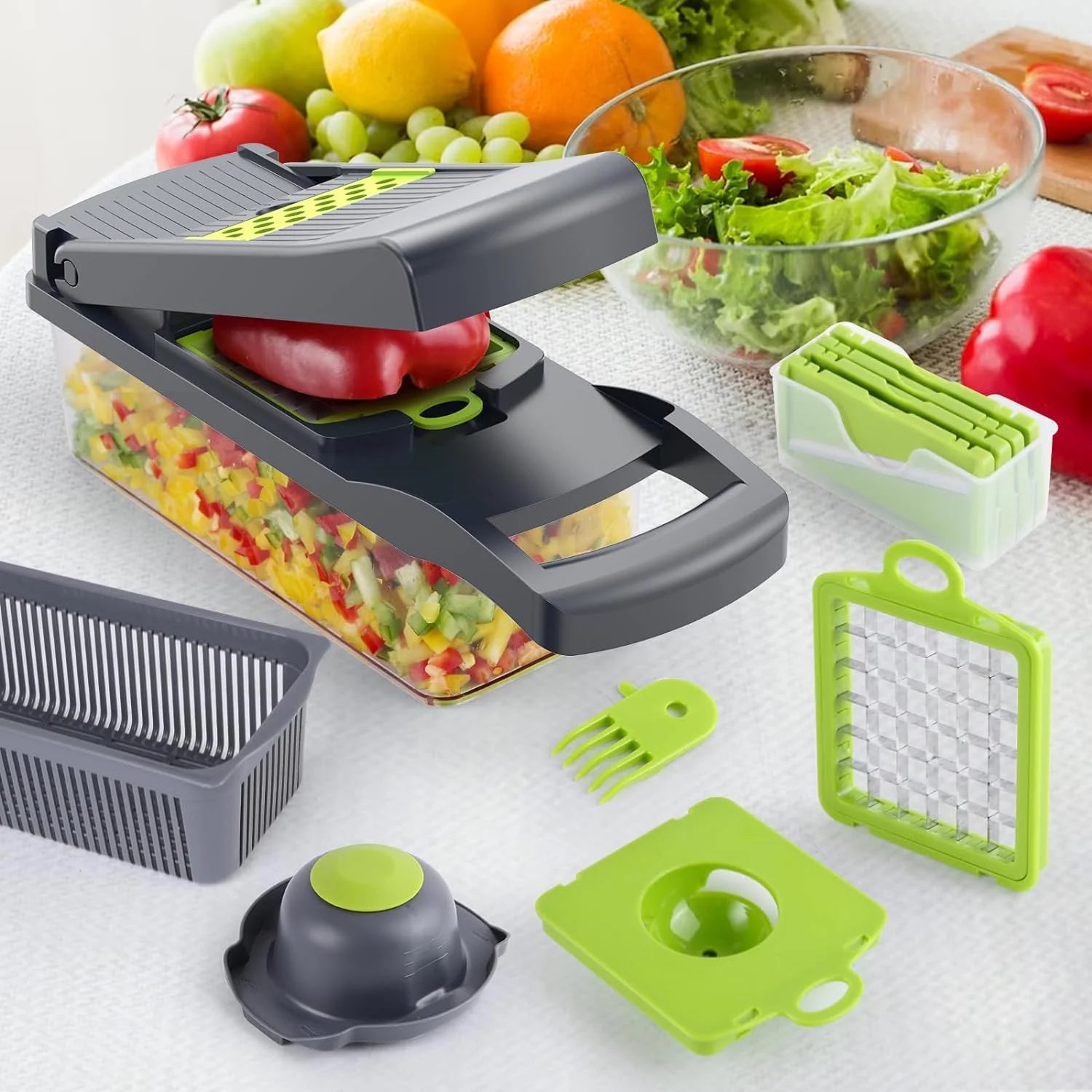 Vegetable Chopper,  Veggie Chopper, Multifunctional 12 in 1 Food Chopper, Vegetable Slicer Dicer with 8 Blades, Onion Chopper Vegetable Cutter with Salad Garlic Carrot