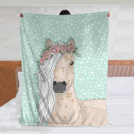Horse with Wreath Throw Blanket for Girls Warm Ultra-Soft Micro Fleece Blanket for Bed Couch Living Room