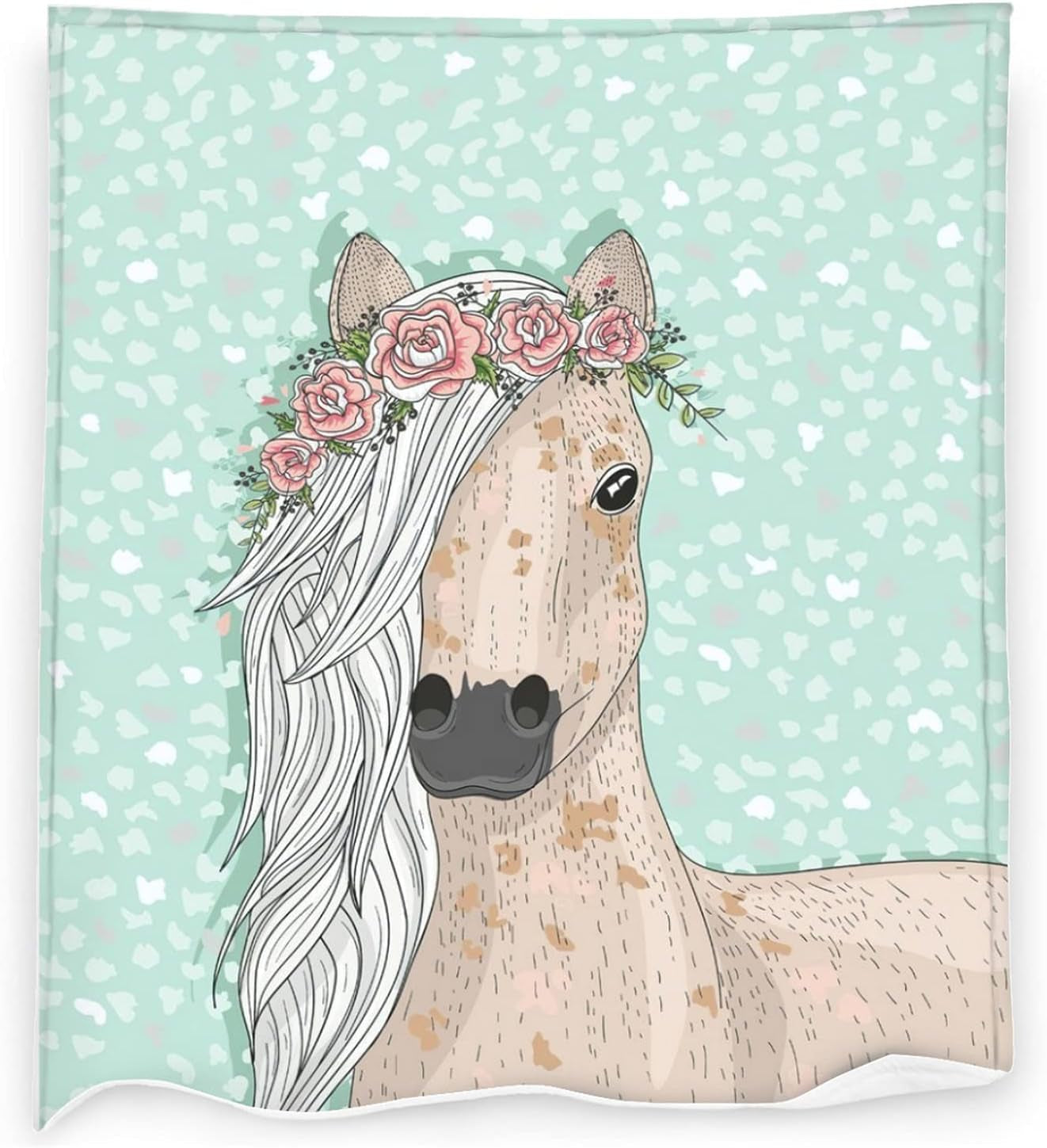 Horse with Wreath Throw Blanket for Girls Warm Ultra-Soft Micro Fleece Blanket for Bed Couch Living Room