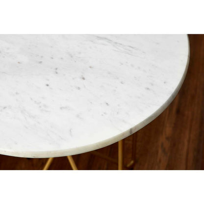 Round Accent Table with Gold Finish Wire Base and Natural Marble Top