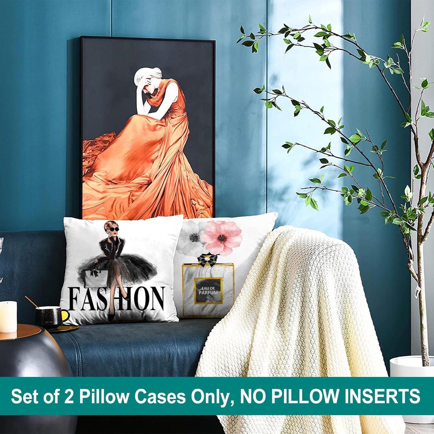 Black White Decorative Pillow Covers 18X18 Bedroom Throw Pillow Covers Pink Fashion Girls Gold Perfume Cute Sofa Couch Decorative Square Pillow Covers Set of 2 Soft Velvet Pillow Cases (02)