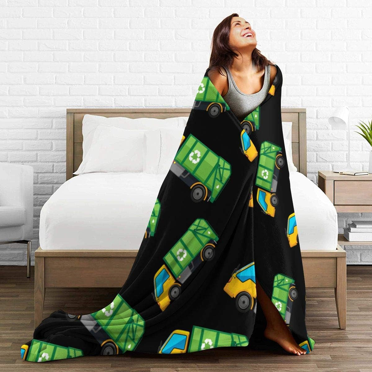 Cartoon Garbage Truck Ultra Soft Flannel Fleece All Season Light Weight Living Room/Bedroom Warm Blanket