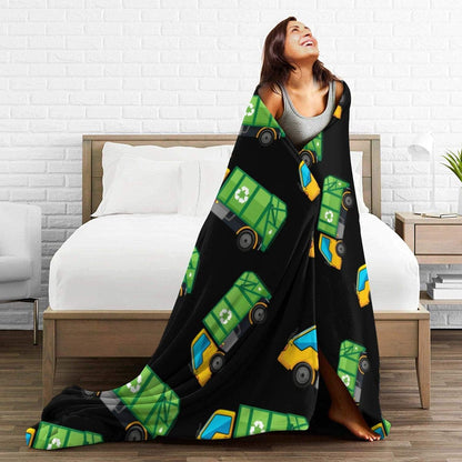 Cartoon Garbage Truck Ultra Soft Flannel Fleece All Season Light Weight Living Room/Bedroom Warm Blanket