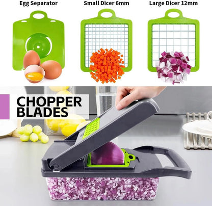 Vegetable Chopper,  Veggie Chopper, Multifunctional 12 in 1 Food Chopper, Vegetable Slicer Dicer with 8 Blades, Onion Chopper Vegetable Cutter with Salad Garlic Carrot