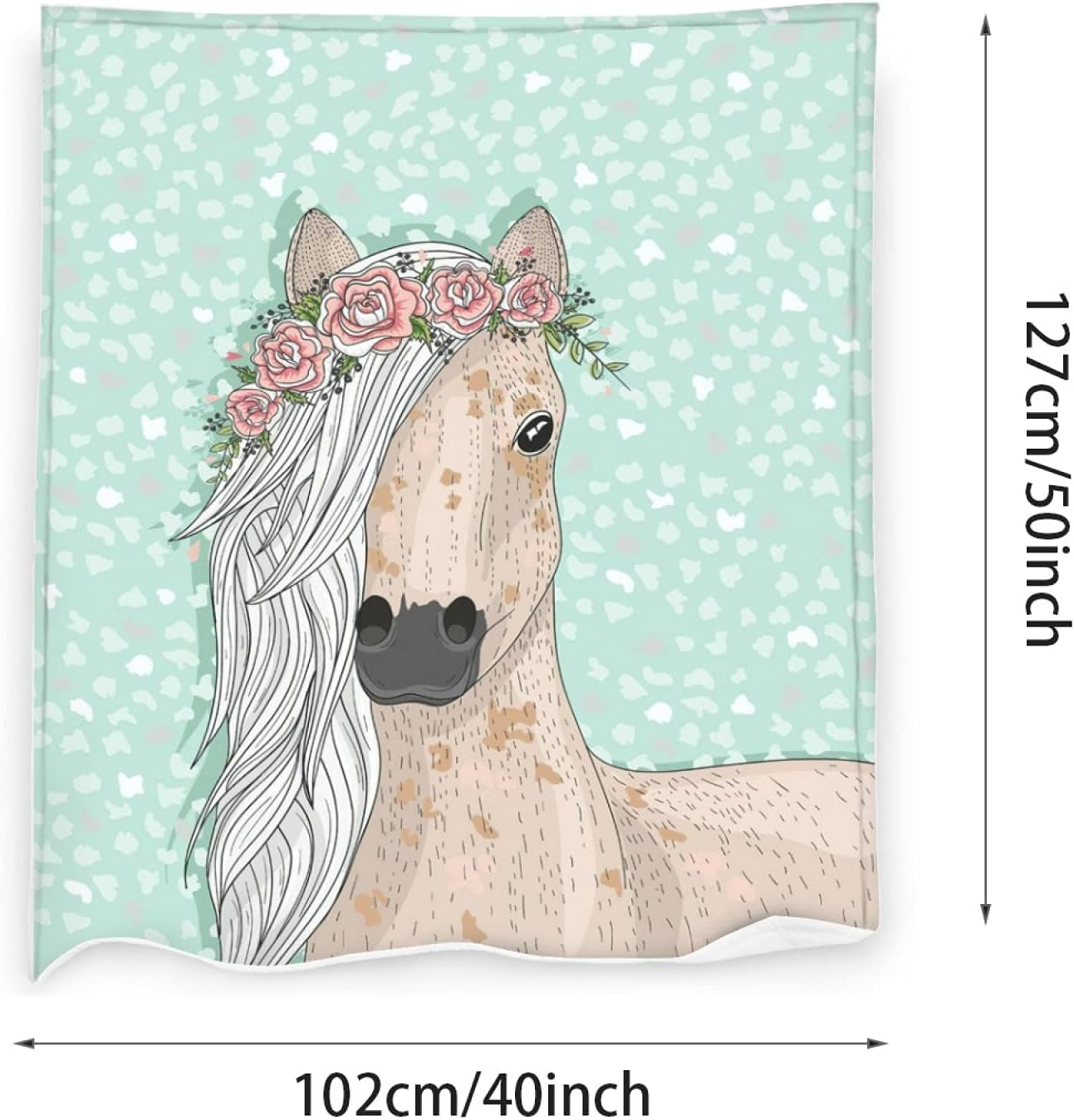 Horse with Wreath Throw Blanket for Girls Warm Ultra-Soft Micro Fleece Blanket for Bed Couch Living Room